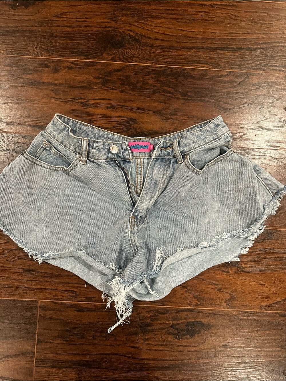 Edikted Blue Denim Cutoff Shorts